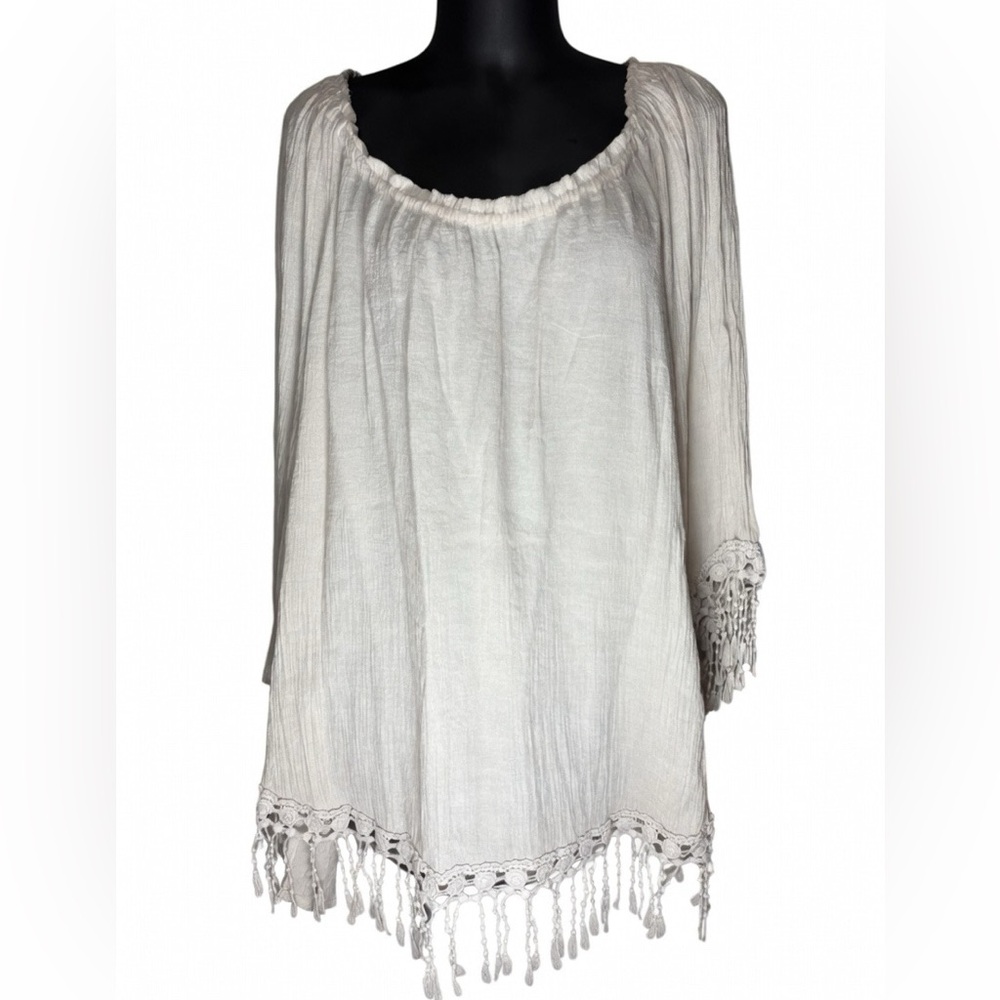 Spense Beige Top with fringe